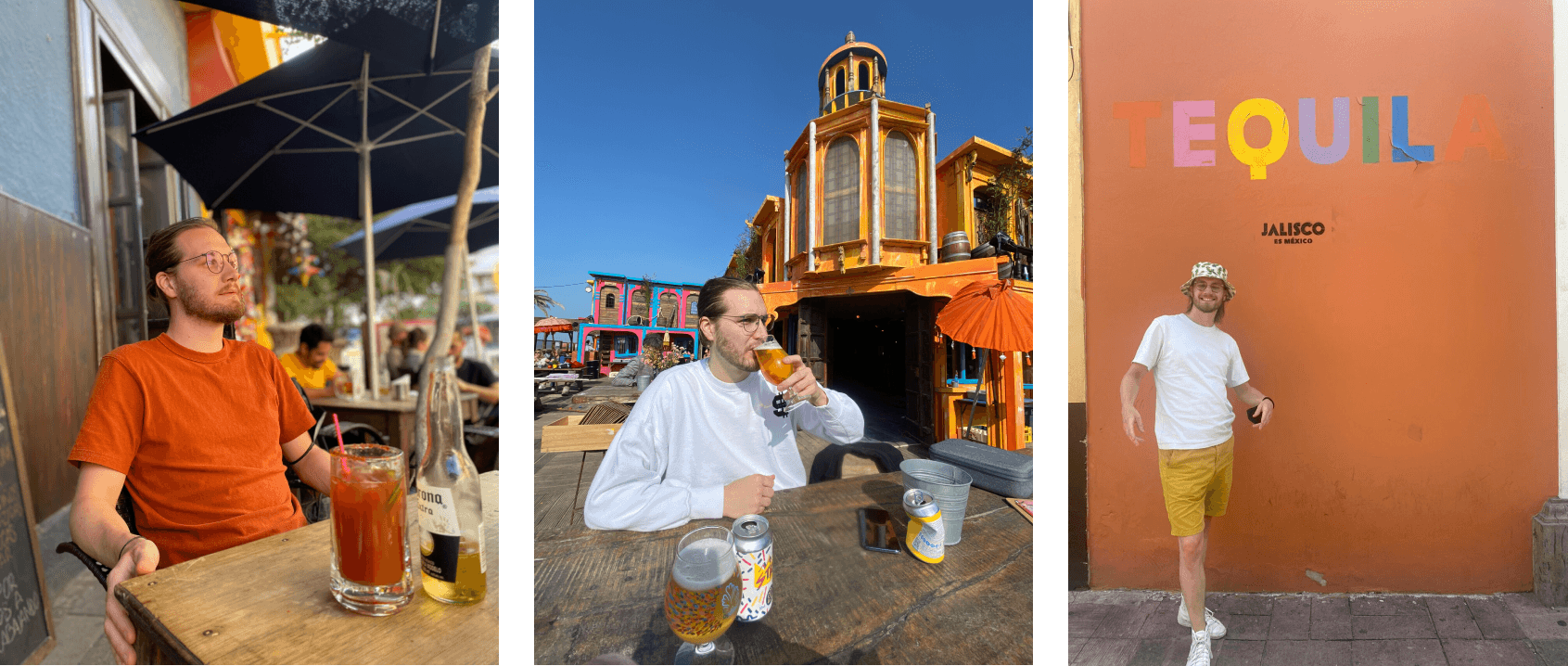 sander drinking beers at various place